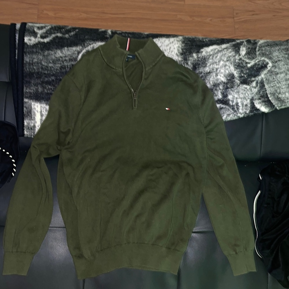Tommy Hilfiger green quarter zip vintage sweater